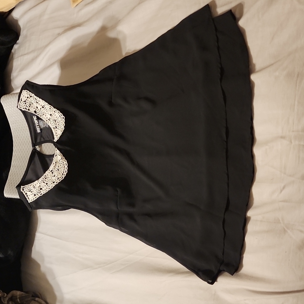 Hot topic Black Blouse with white skull lace trim